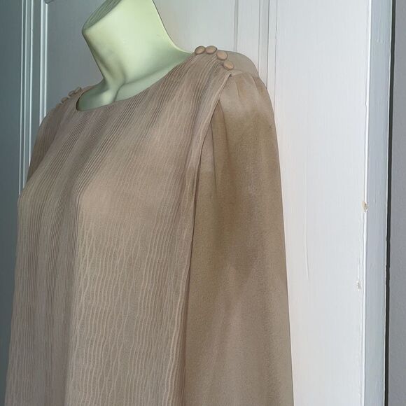 Vtg 70s Tony Ruocco for Alper Schwartz tan semi sheer  shift dress - Picture 3 of 12